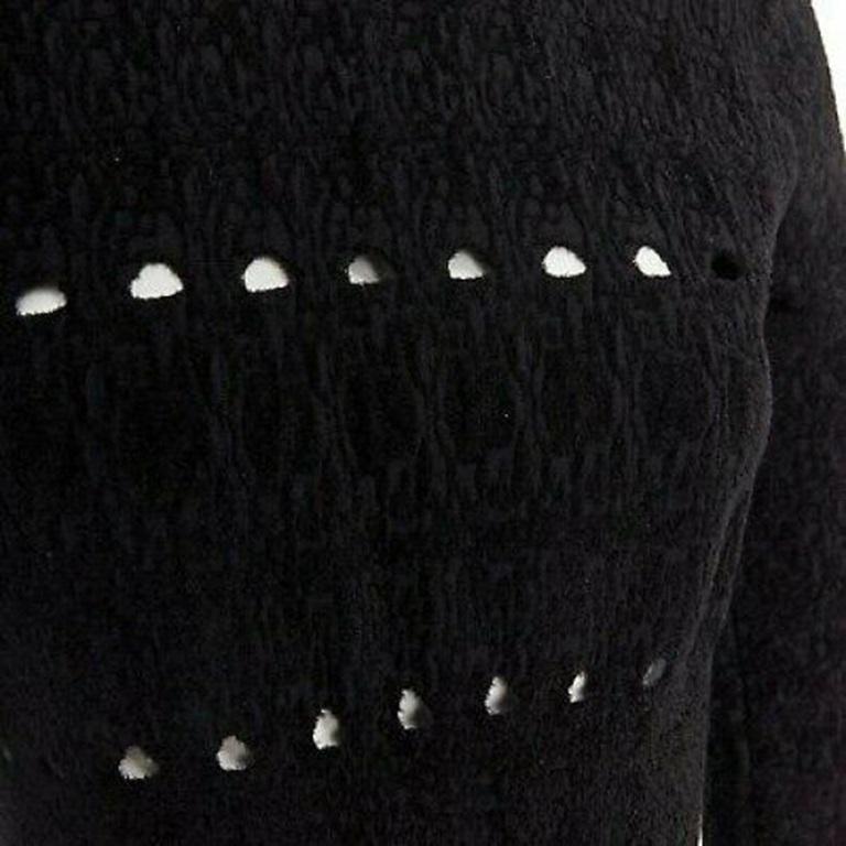 ALAIA black textured chenille cutout fluted hem bodycon dress US8 UK12 IT44 FR40 For Sale 3