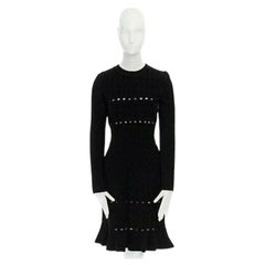 ALAIA - Robe bodycon noire en chenille texturée avec découpes à l'ourlet cannelé - US8 UK12 IT44 FR40