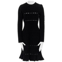 ALAIA black textured chenille cutout fluted hem bodycon dress US8 UK12 IT44 FR40