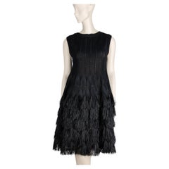 Alaïa Black Textured Raffia Fringe Knit Dress Size 38 IT