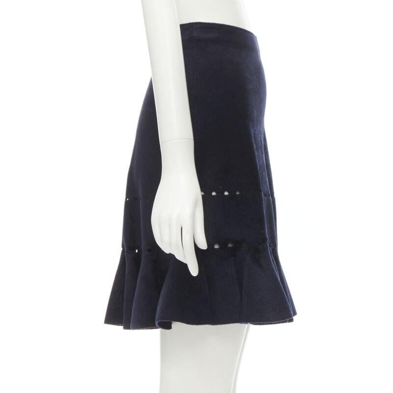 ALAIA black velour geometric cut out flared hem skirt FR38 M In Excellent Condition For Sale In Hong Kong, NT