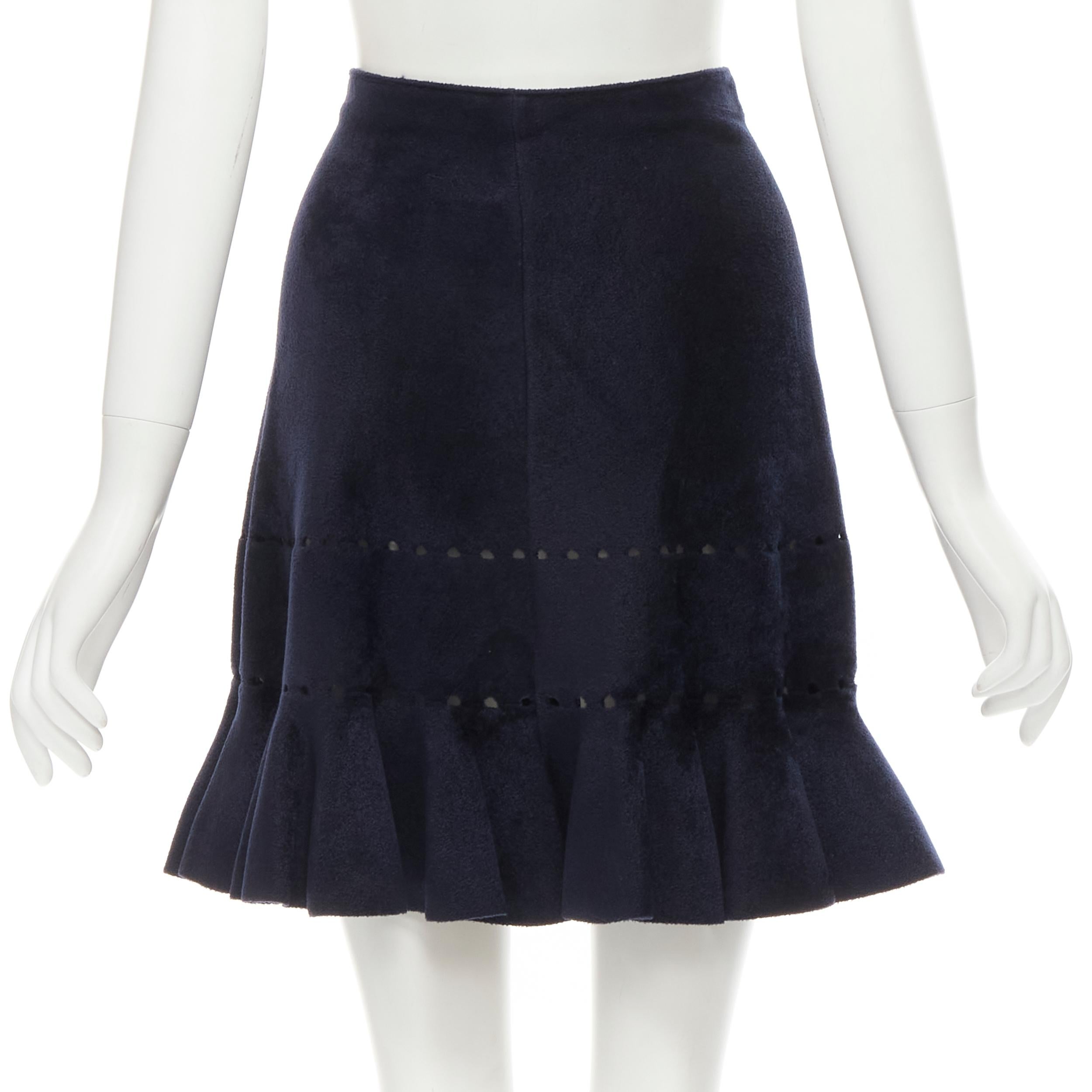 Women's ALAIA black velour geometric cut out flared hem skirt FR38 M For Sale