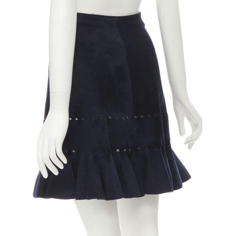 ALAIA black velour geometric cut out flared hem skirt FR38 M For Sale 1