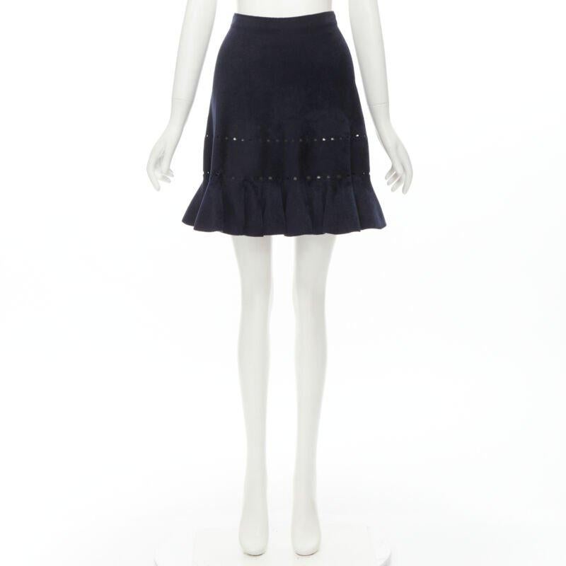 ALAIA black velour geometric cut out flared hem skirt FR38 M For Sale 4