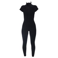 Alaia Black Velour Zip Front Jumpsuit / Catsuit - S
