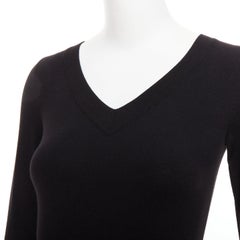 ALAIA black virgin wool blend V-neck bodysuit sweater leotard top FR36 S