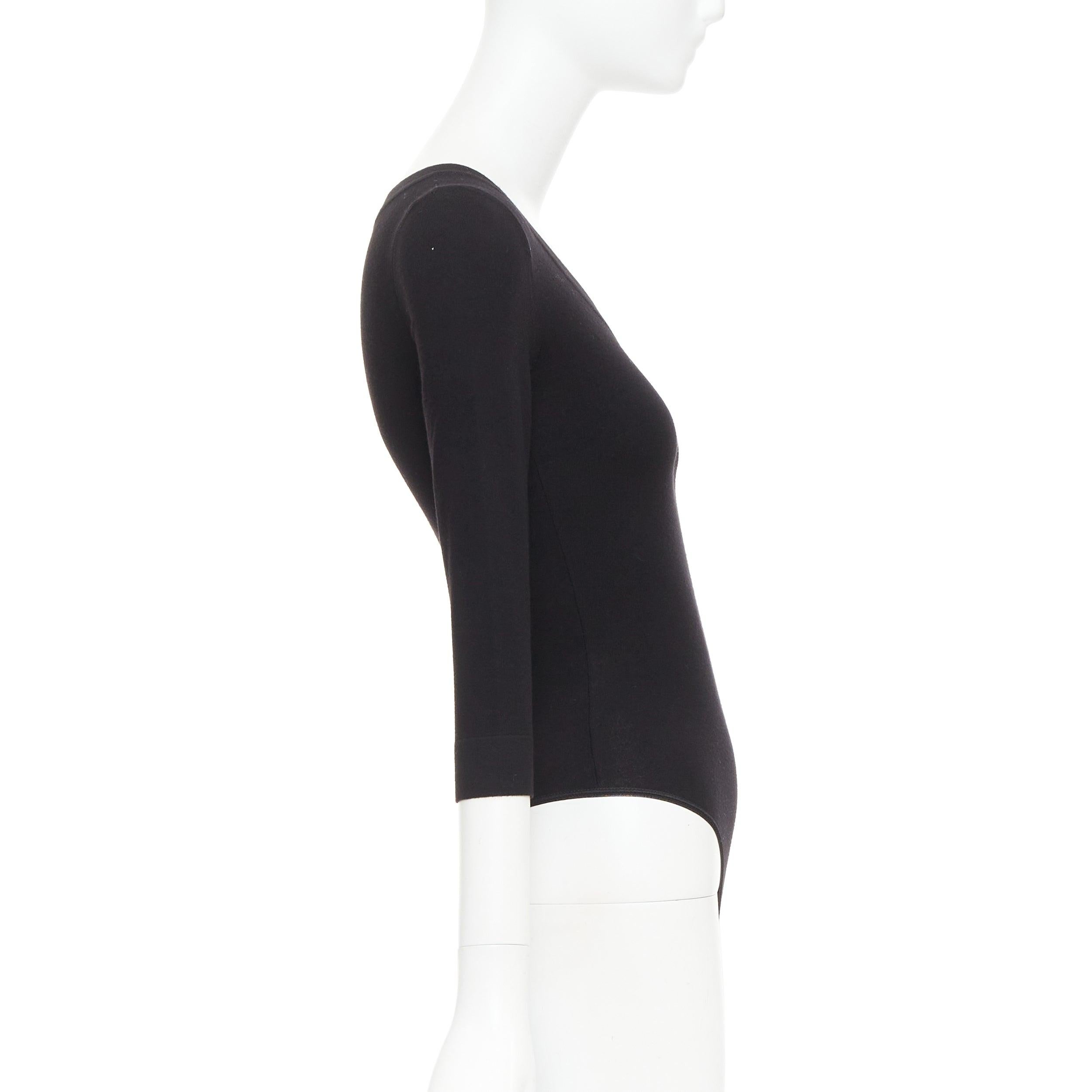 ALAIA Schwarzer Body aus Schurwollmischung mit V-Ausschnitt Pullover Trikot Oberteil FR36 S Damen im Angebot