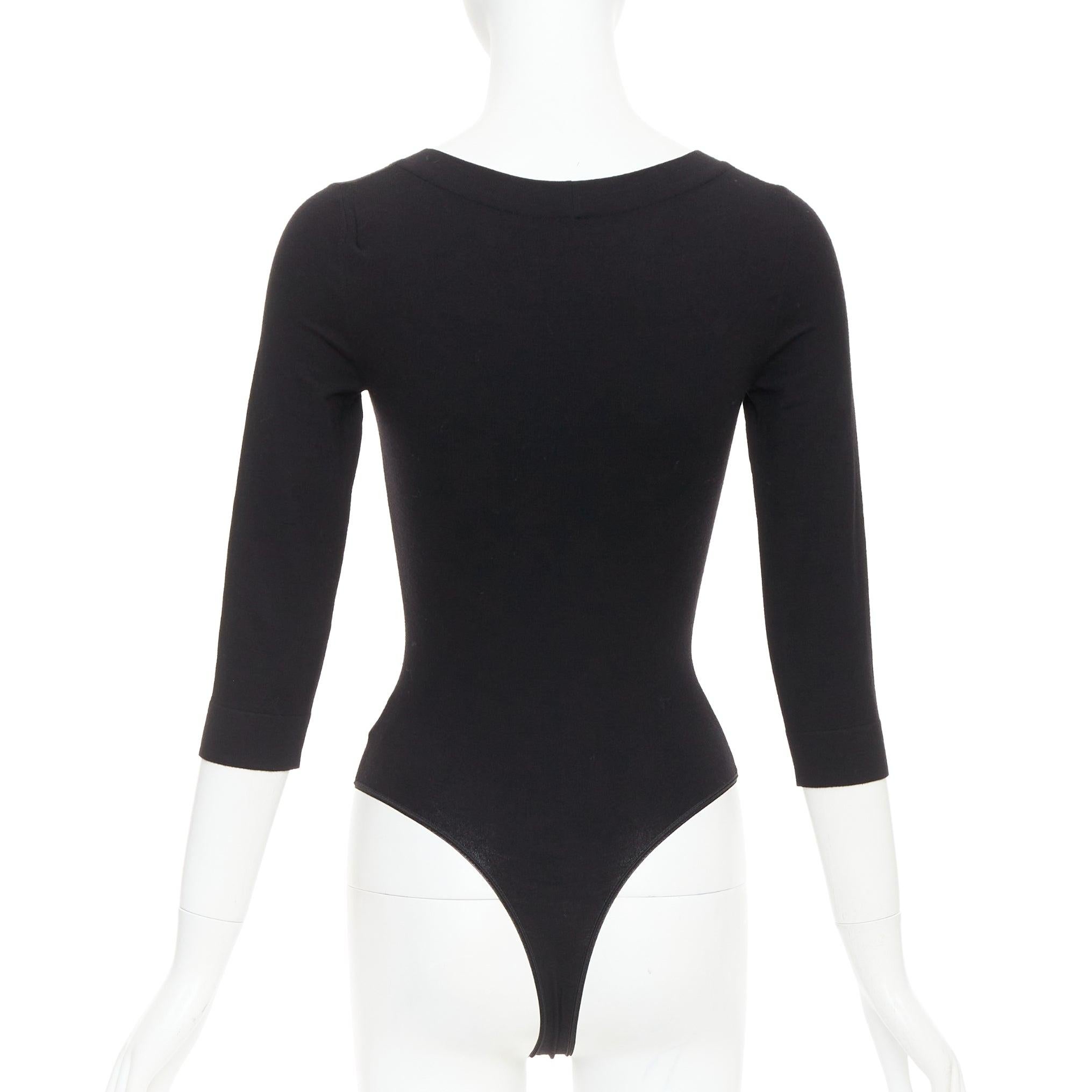 ALAIA Schwarzer Body aus Schurwollmischung mit V-Ausschnitt Pullover Trikot Oberteil FR36 S im Angebot 1