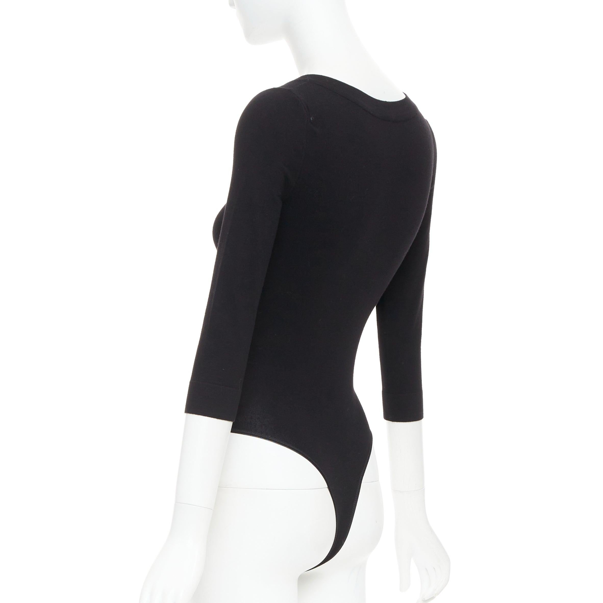 ALAIA Schwarzer Body aus Schurwollmischung mit V-Ausschnitt Pullover Trikot Oberteil FR36 S im Angebot 2