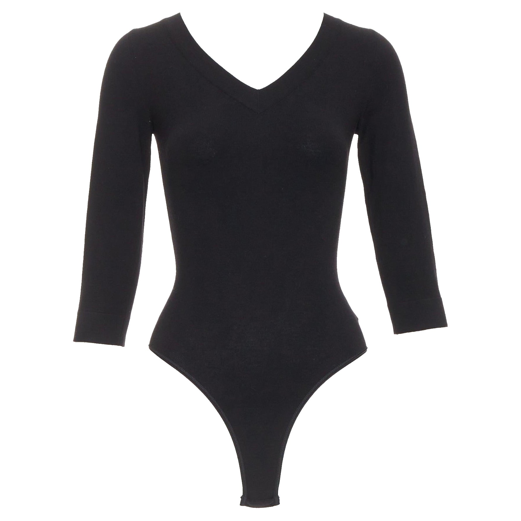 ALAIA Schwarzer Body aus Schurwollmischung mit V-Ausschnitt Pullover Trikot Oberteil FR36 S im Angebot