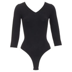 ALAIA Schwarzer Body aus Schurwollmischung mit V-Ausschnitt Pullover Trikot Oberteil FR36 S