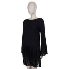 ALAIA black viscose 2008 FRINGE TRIM KNIT Dress 38 S