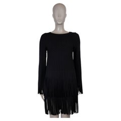 ALAIA black viscose 2008 FRINGE TRIM KNIT Dress 38 S