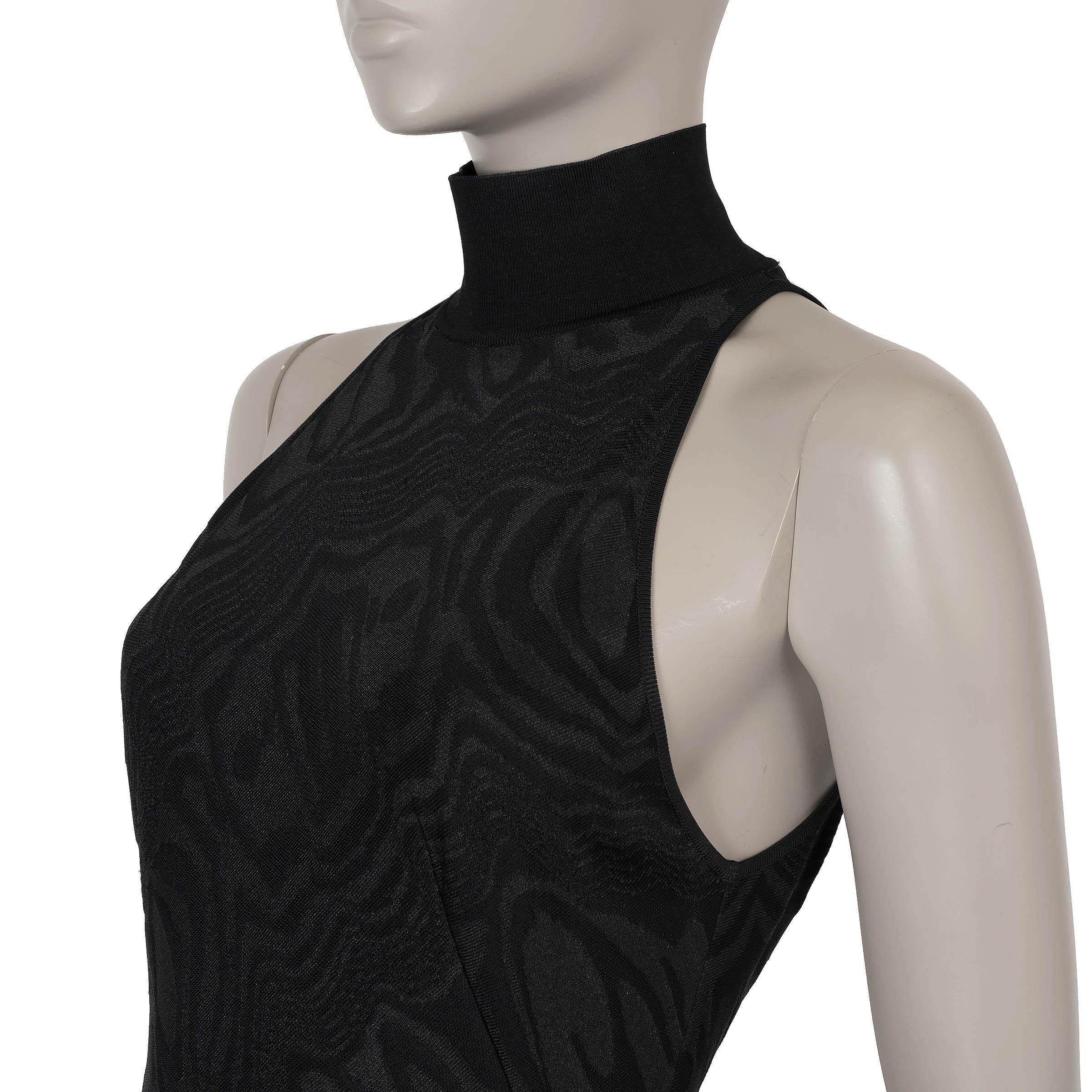 Women's ALAIA black viscose 2024 MOIRE JACQUARD KNIT HALTER GOWN Dress 38 S For Sale