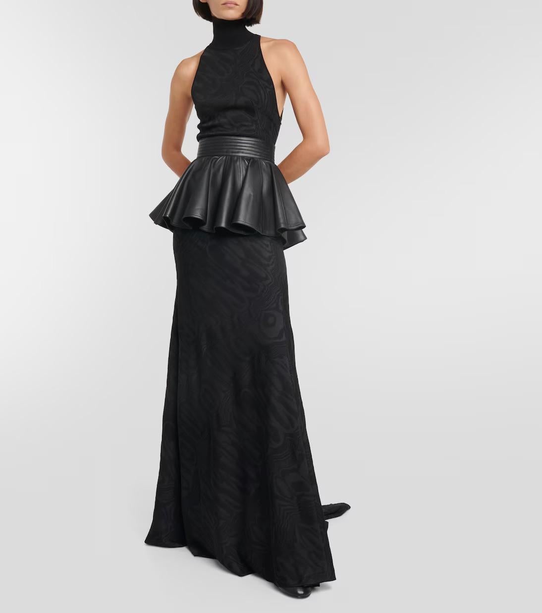 ALAIA black viscose 2024 MOIRE JACQUARD KNIT HALTER GOWN Dress 38 S For Sale 2