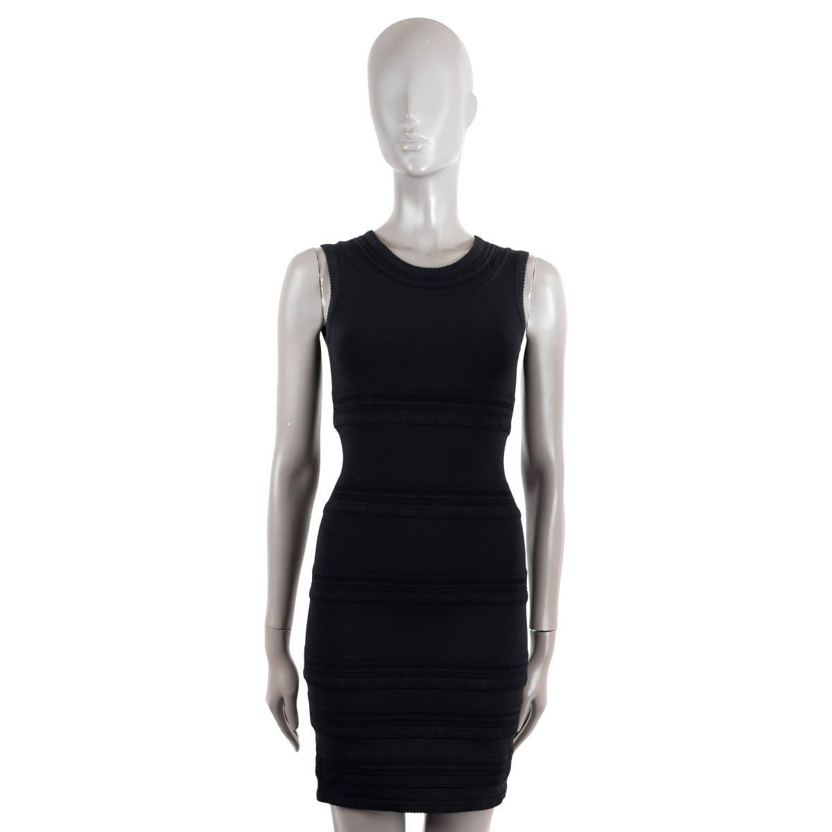 ALAIA black viscose blend STRIPE EMBELLISHED KNIT Dress 36 XS In Excellent Condition For Sale In Zürich, CH