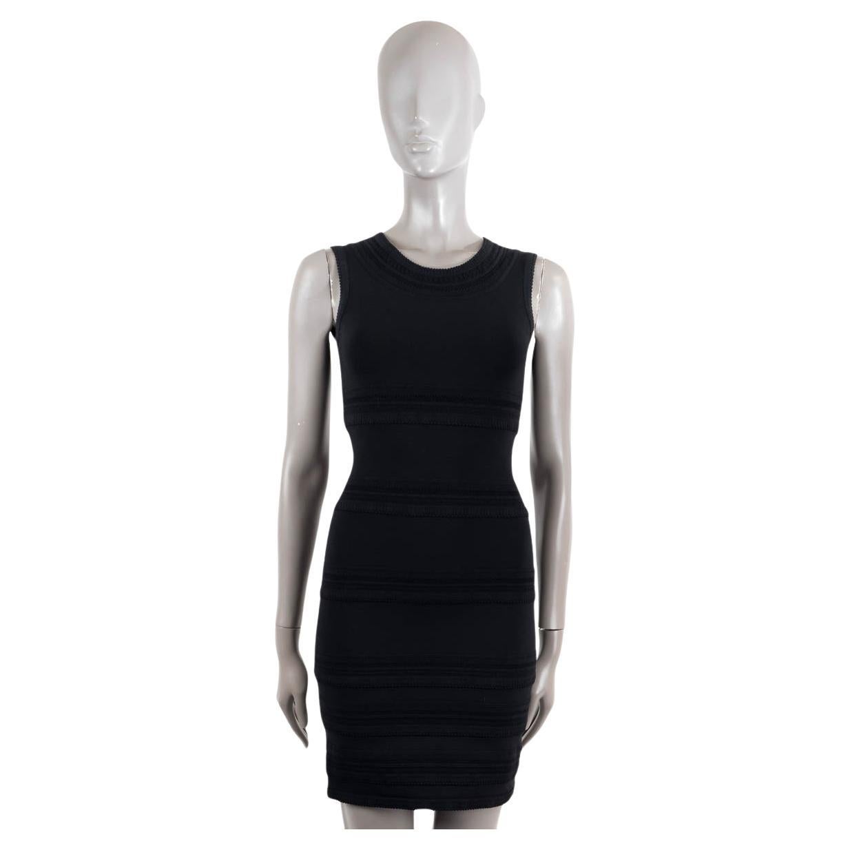 ALAIA black viscose blend STRIPE EMBELLISHED KNIT Dress 36 XS For Sale