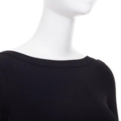 ALAIA black viscose blend three quarter sleeve boat neck knit bodysuit top FR36
