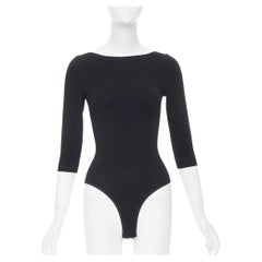 ALAIA black viscose blend three quarter sleeve boat neck knit bodysuit top FR36