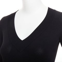 ALAIA black viscose blend V-neck bodysuit t-shirt leotard top FR36 S
