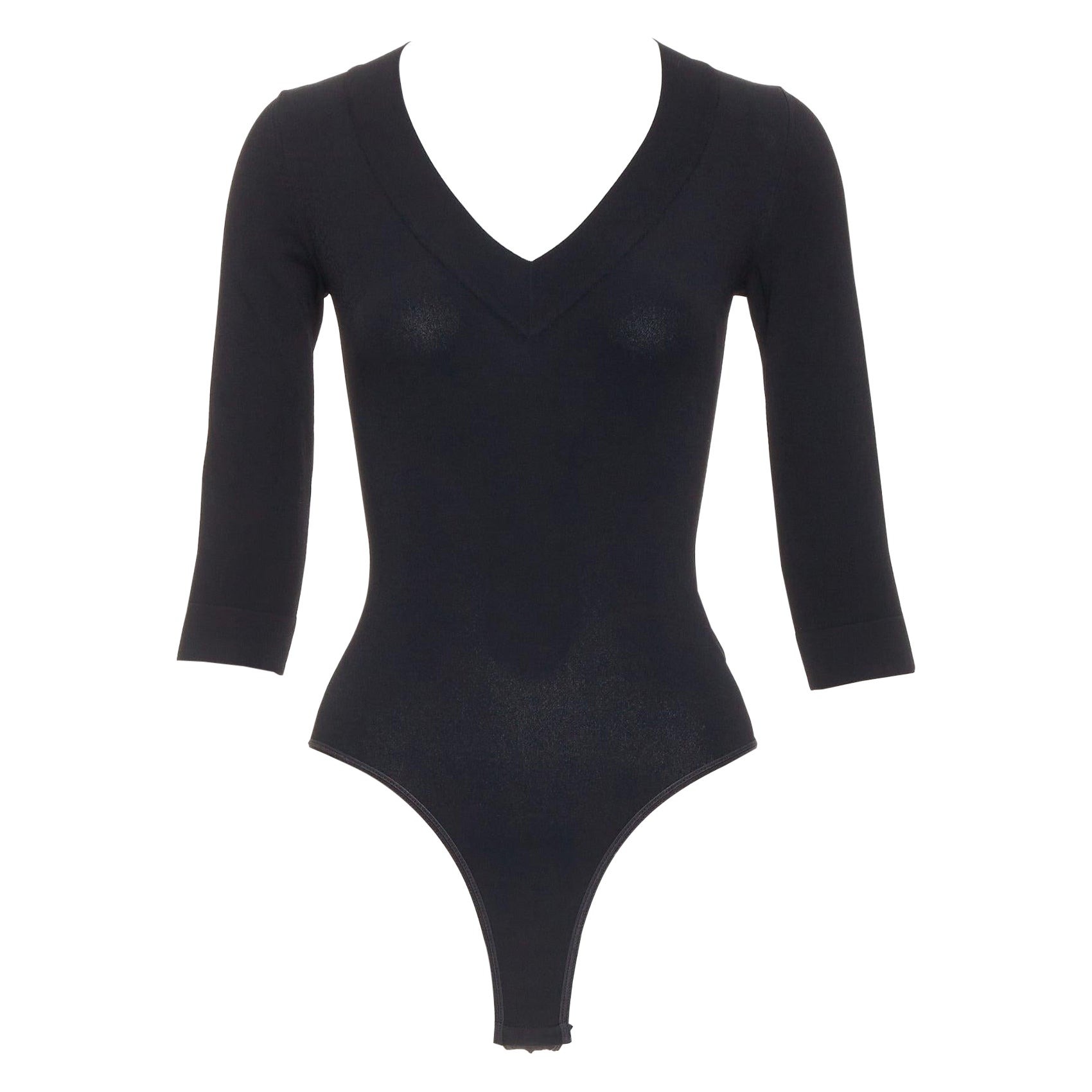 ALAIA schwarzer Viskose-Body mit V-Ausschnitt T-Shirt Trikot-Oberteil FR36 S