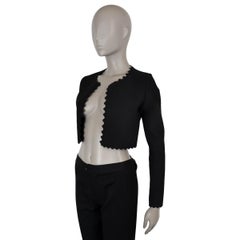 ALAIA black viscose GLITTER CLOQUE CROPPED BOLERO Jacket 40 M