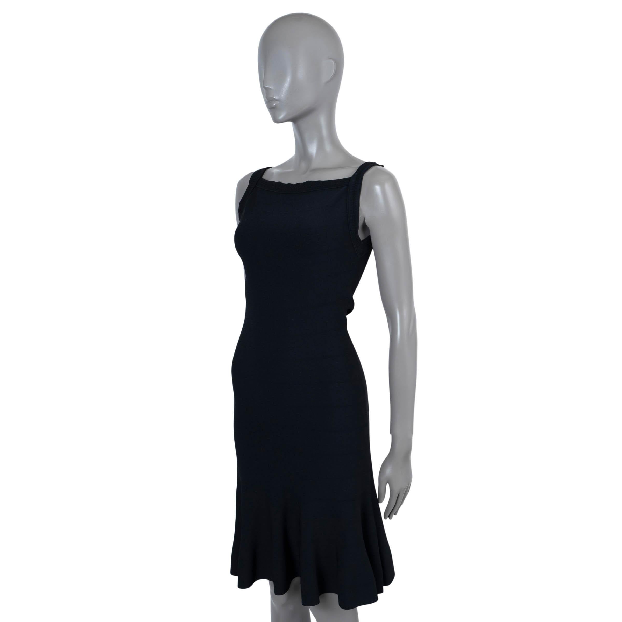 100% authentic Alaïa jacquard knit dress in black viscose (87%), polyamide (8%) and polyester (5%). Features a bodycon silhouette with flared skirt, boatneck and lace trims. Unlined. Has been worn and is in excellent condition.

Measurements
Tag