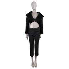 ALAIA noir viscose OVERSIZED COLLAR CROPPED Jacket 36 XS