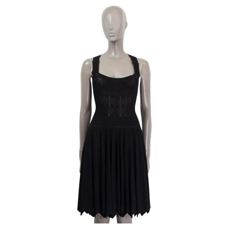 ALAIA black viscose POINTELLE SLEEVELESS KNIT Dress 40 M For Sale at