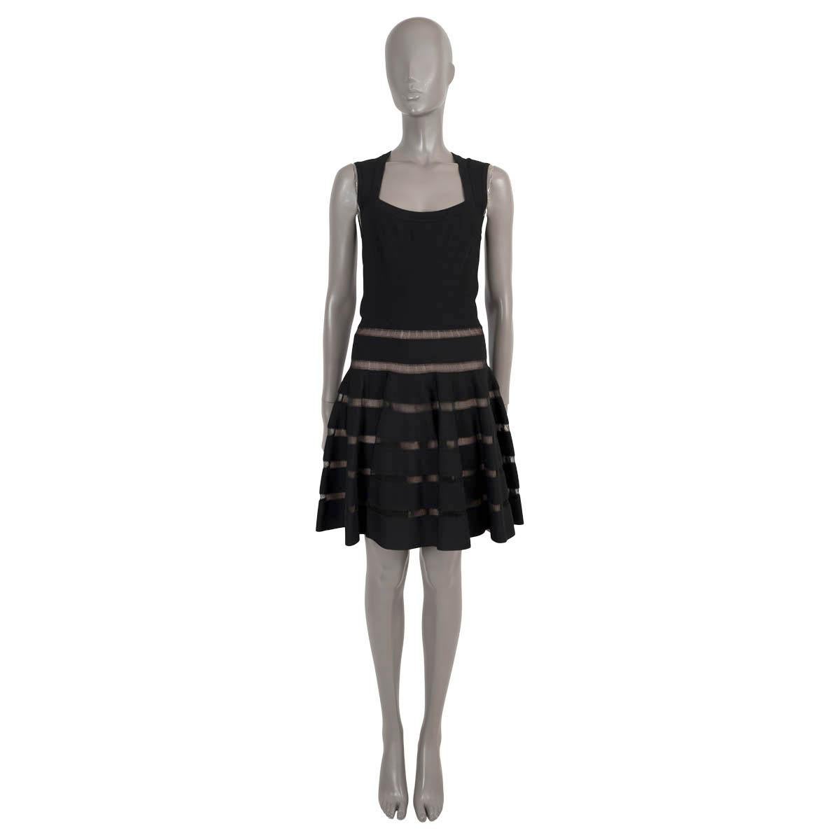 Women's ALAIA black viscose SLEEVELESS SHEER STRIPED KNIT Dress 40 M For Sale