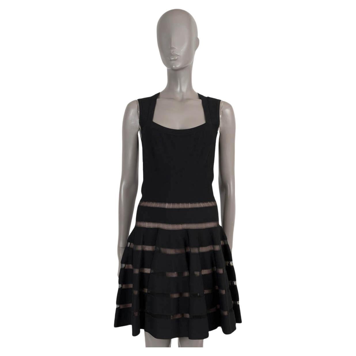 ALAIA black viscose SLEEVELESS SHEER STRIPED KNIT Dress 40 M For Sale