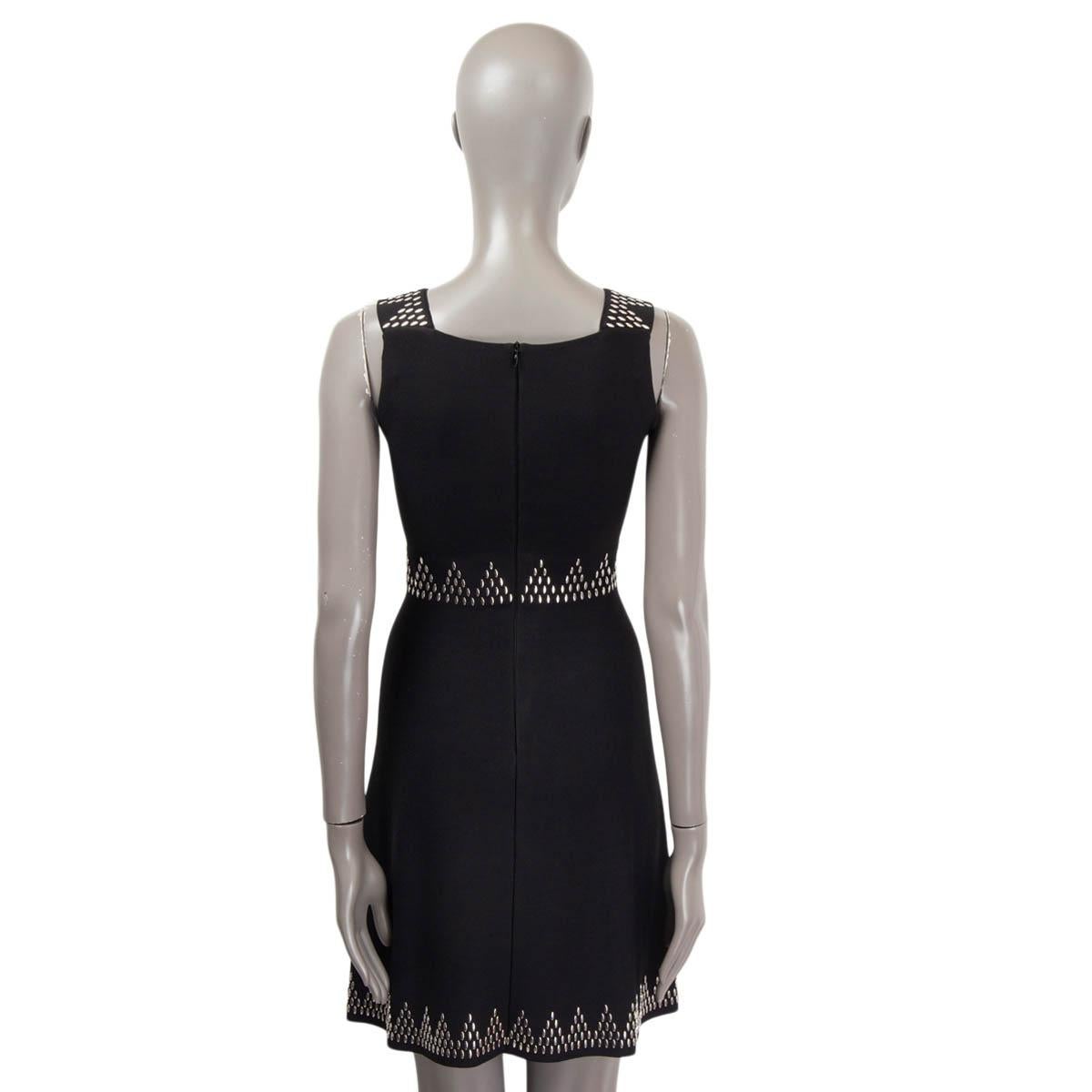 Women's ALAIA black viscose STUDDED SLEEVELESS FLARED Dress 38 S For Sale