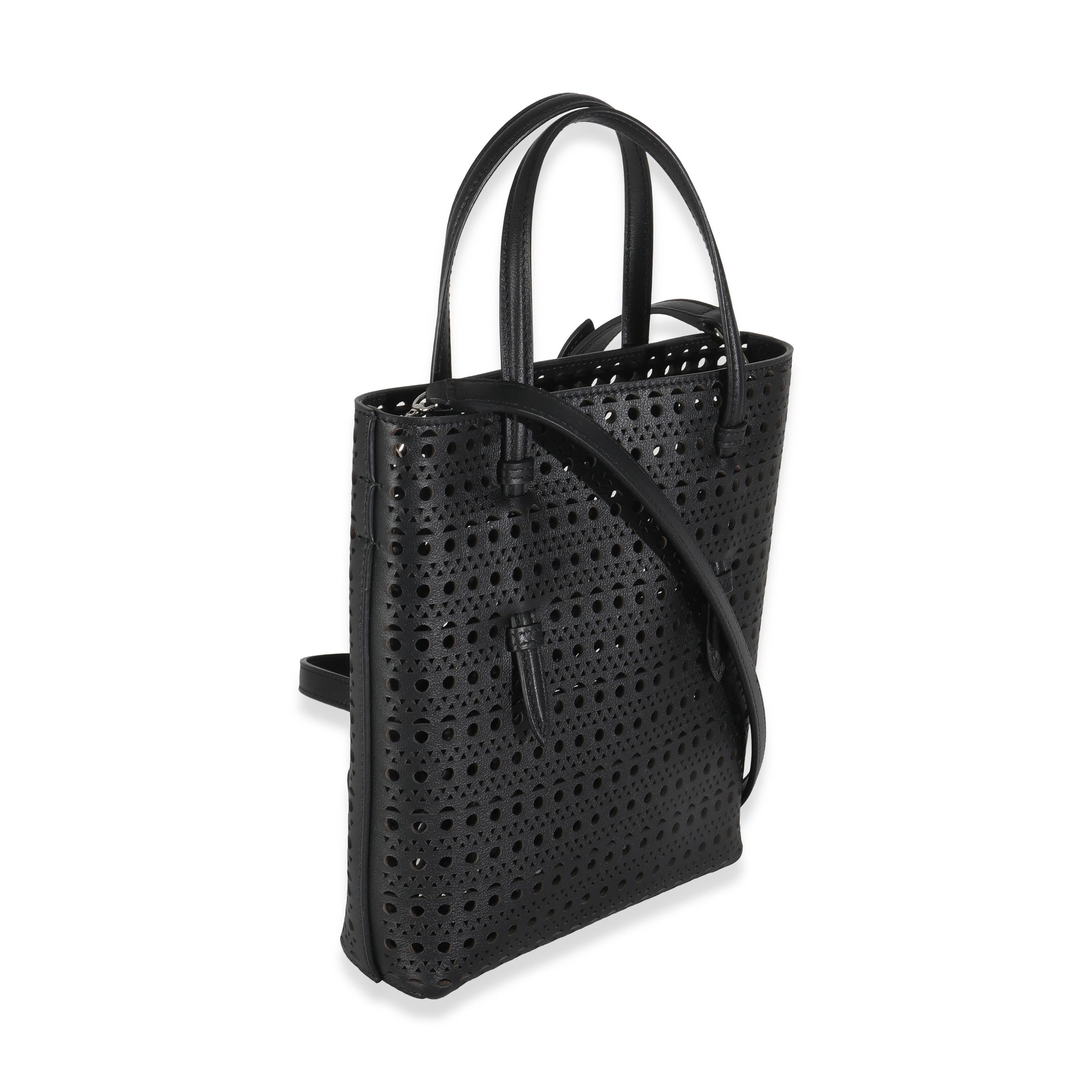 Alaia Black Vivienne Calfskin Laser Cut Mina North South Tote In Excellent Condition For Sale In New York, NY