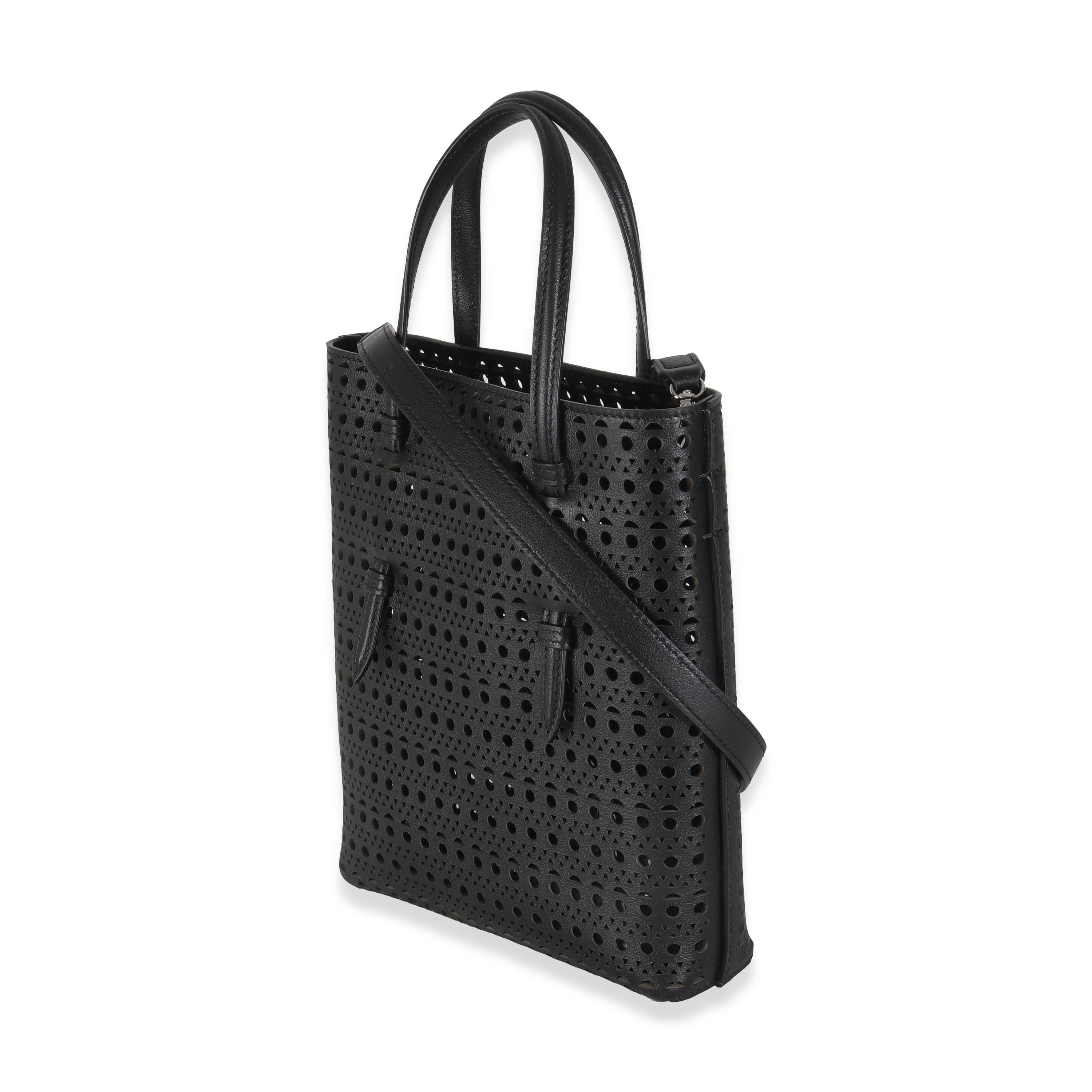 Women's Alaia Black Vivienne Calfskin Laser Cut Mina North South Tote For Sale