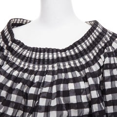 ALAIA black white checked gingham smocked neck asymmetric loose top FR36 S