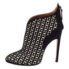 Alaia Black/White Floral Cut Out Suede Booties Size 38.5