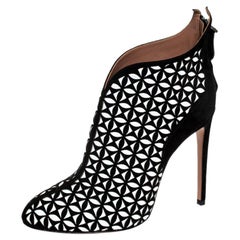 Alaia Black/White Floral Cut Out Suede Booties Size 40