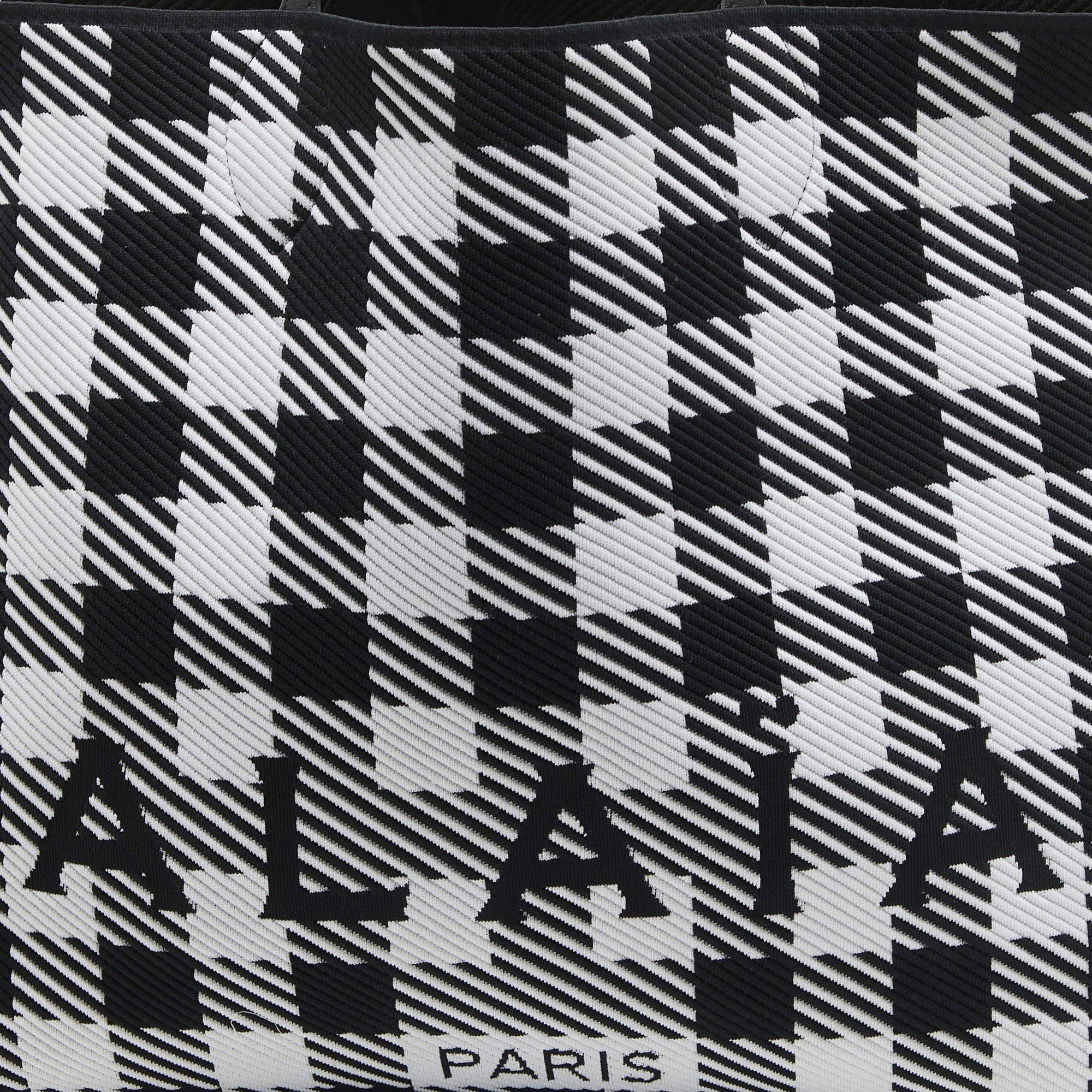 Alaia Black/White Knitted Jacquard Fabric and Leather Large Houndstooth Tote 2