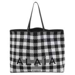 Alaia Black/White Knitted Jacquard Fabric and Leather Large Houndstooth Tote