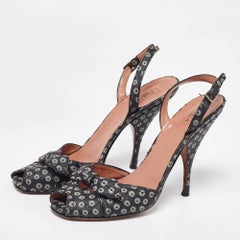 Alaia Black/White Print Raffia Bow Ankle Strap Sandals Size 38