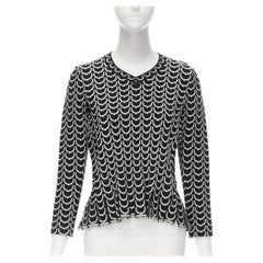 ALAIA black white scallop geometric jacquard fringe hem long sleeve top FR38