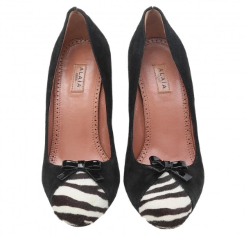  Alaia - Escarpins en daim et poils de veau imprimés zébrés, noir/blanc, avec nœud, taille 36 Pour femmes 