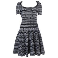 ALAIA black & white viscose blend KNIT Flared Dress 40