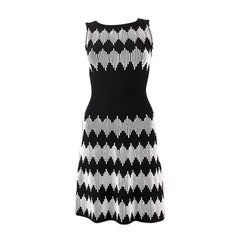 ALAIA black & white wool blend TEXTURED KNIT Sleeveless Dress 38