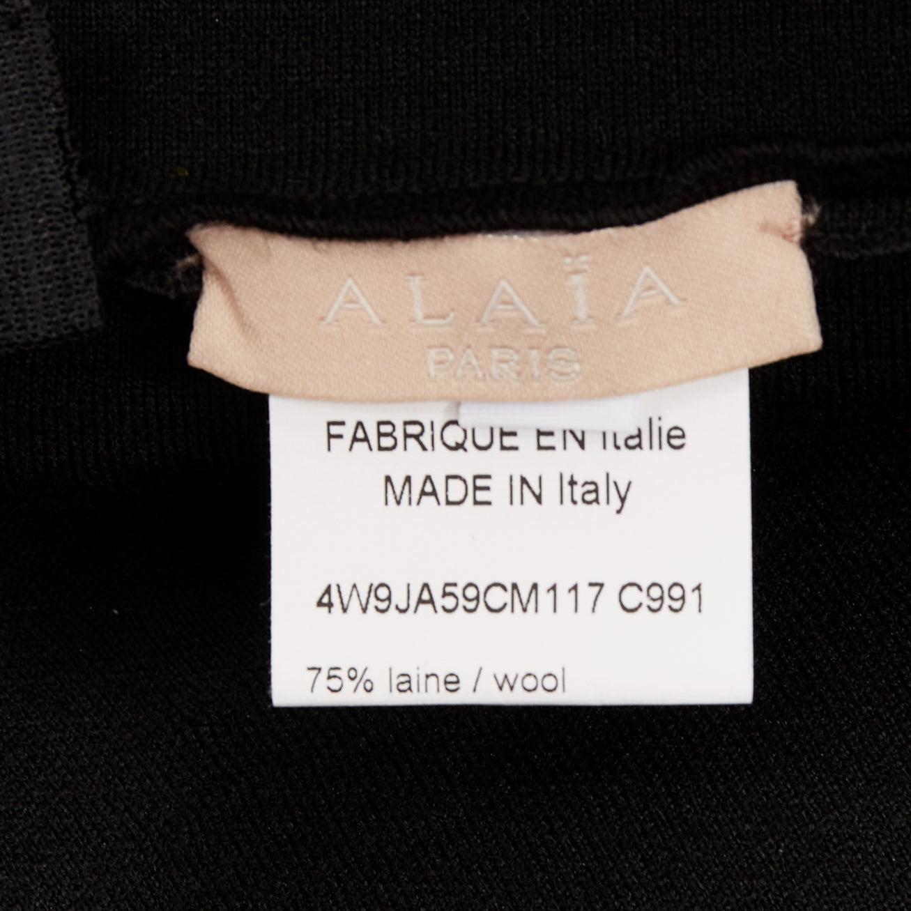 ALAIA noir blanc laine mélangée surpiqué jupe évasée taille haute FR38 M en vente 3