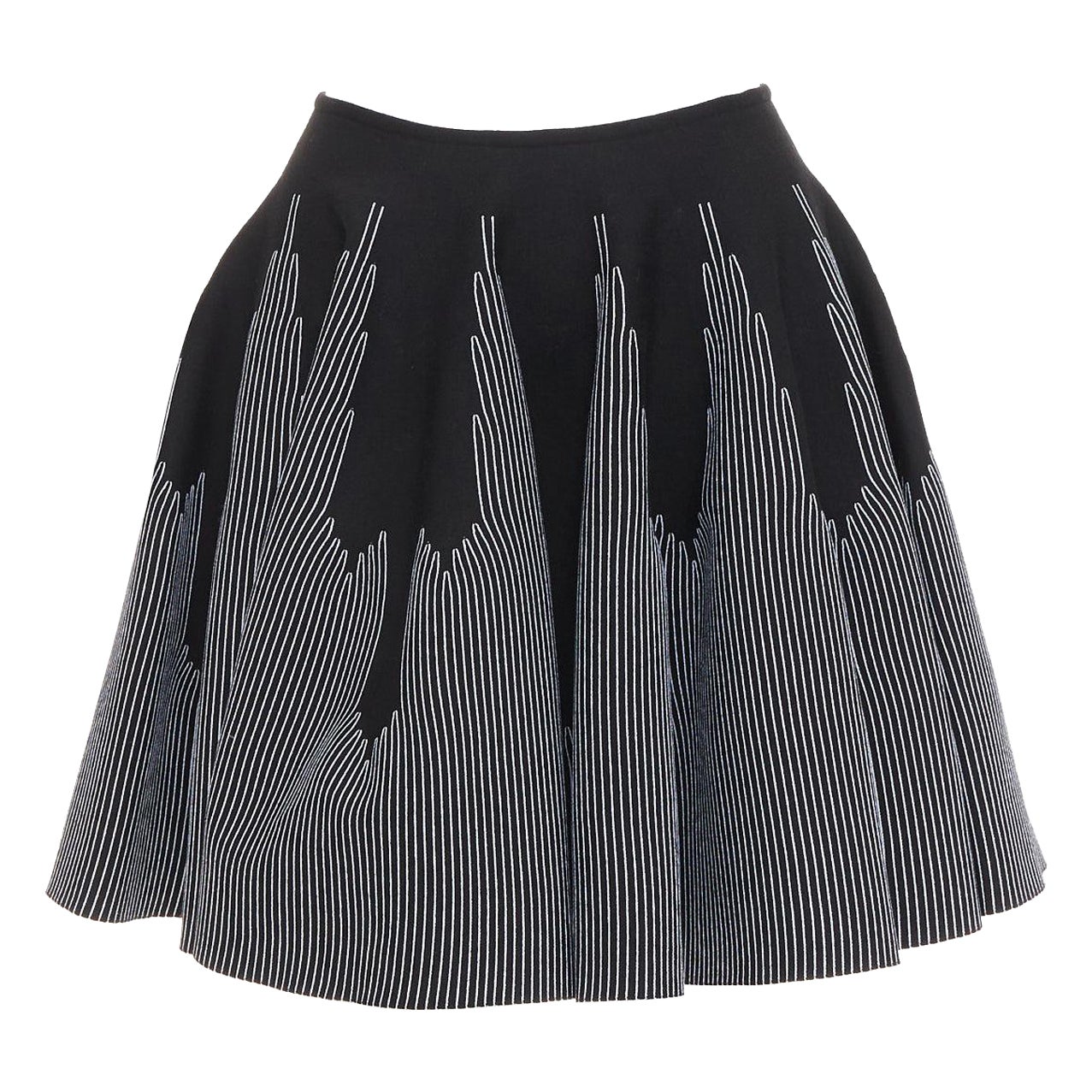ALAIA noir blanc laine mélangée surpiqué jupe évasée taille haute FR38 M en vente