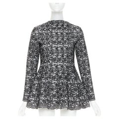 ALAIA black white wool floral jacquard scallop hem peplum tunic FR36 S