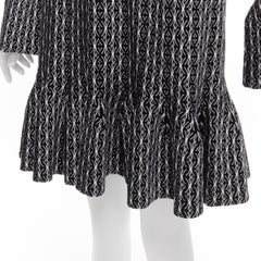 ALAIA black white wool jacquard square neck flared hem cocktail dress FR38 M