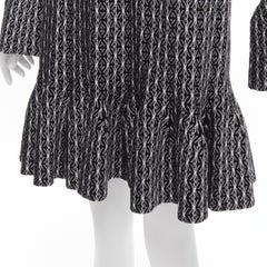ALAIA black white wool jacquard square neck flared hem cocktail dress FR38 M
