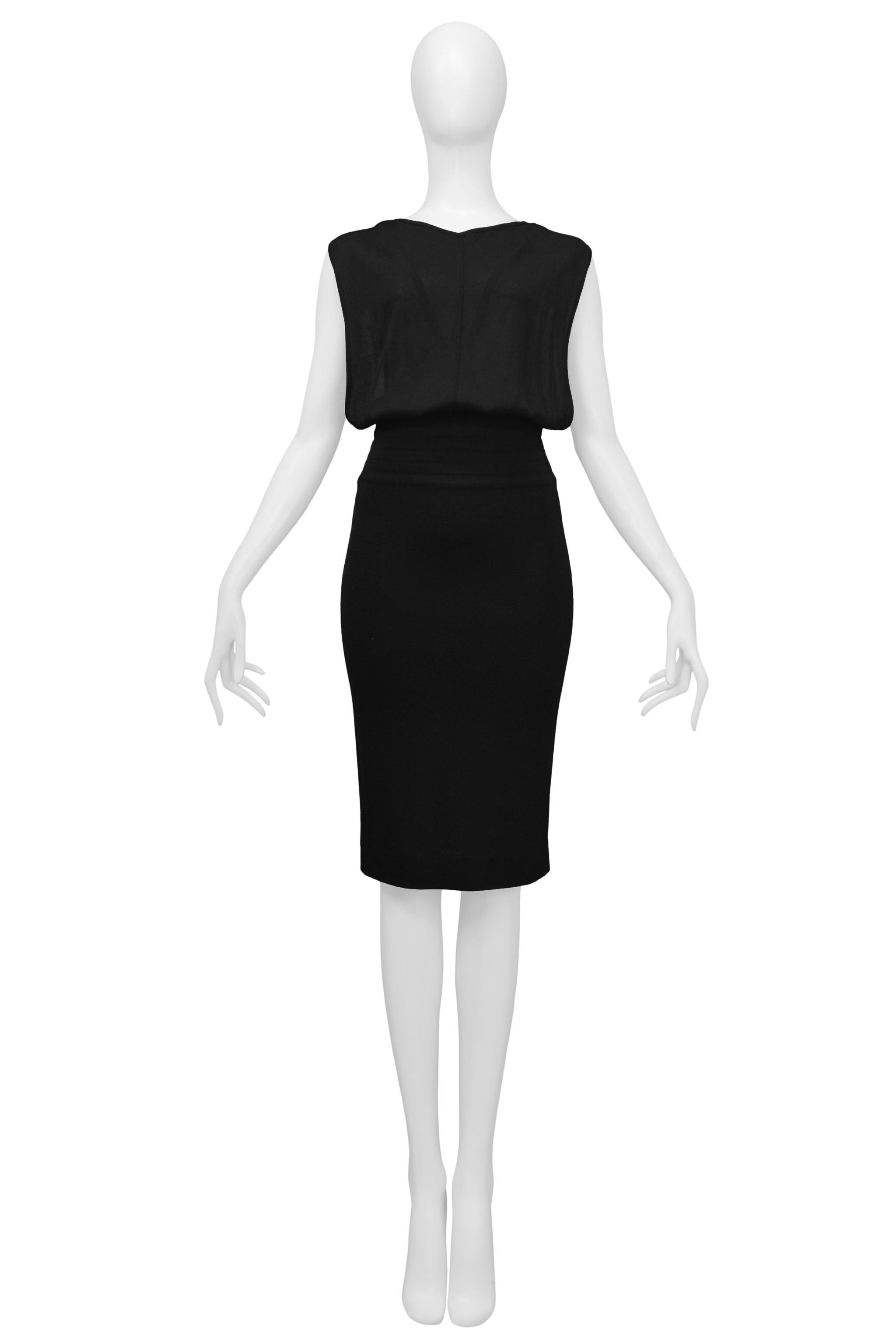 Resurrection Vintage is excited to offer a vintage Azzedine Alaia black wiggle dress featuring a blouson top with interior straps to keep the top in place, exposed back with V straps, multiband waistband, and fitted skirt with seaming. 

Azzedine